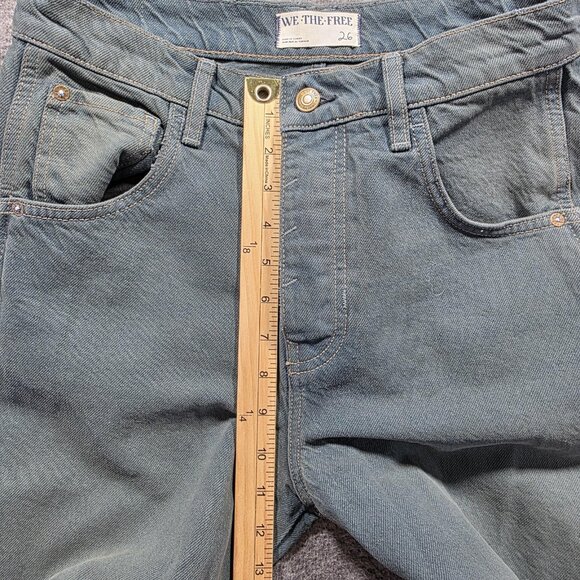 We The Free Jeans Womens 26 Green Good Luck Mid Rise Barrel Button Fly Relaxed - Picture 9 of 11